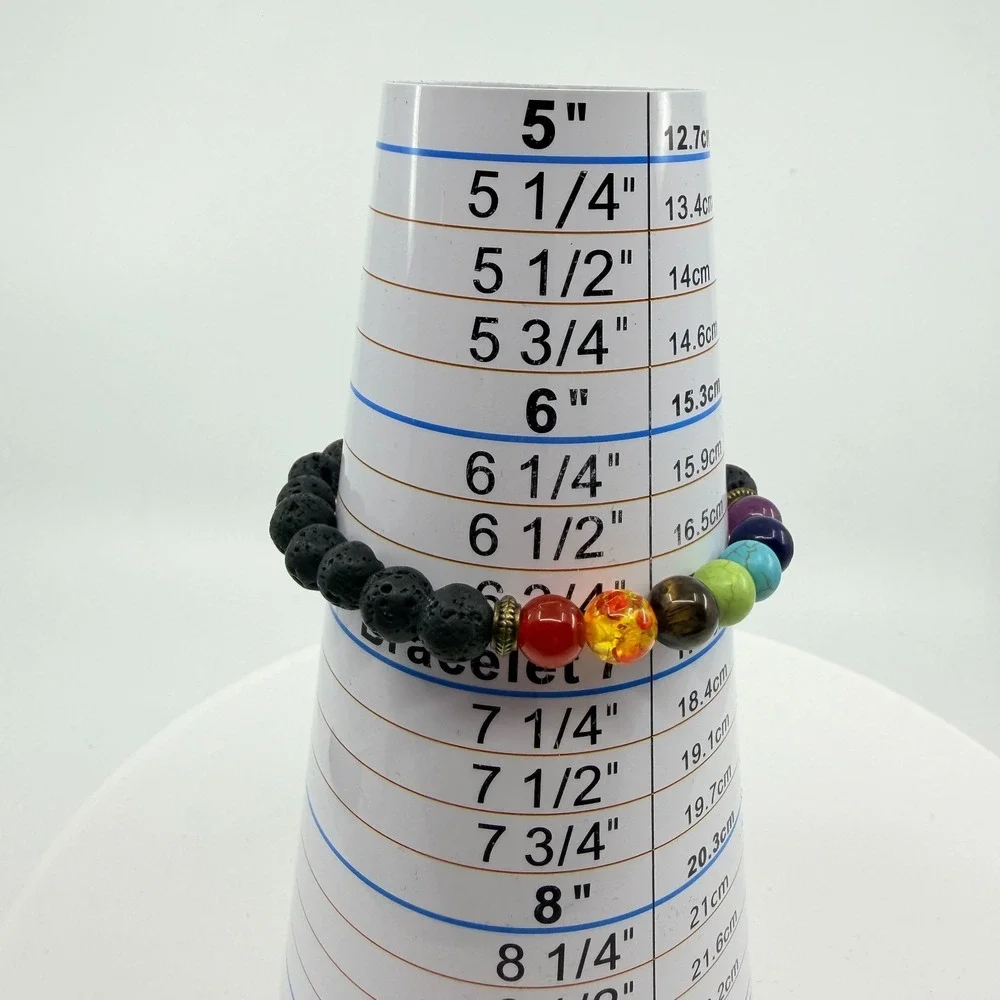 Vintage Modern Chakra Lava Rock Beaded Stretch Bracelet - Healing Stones